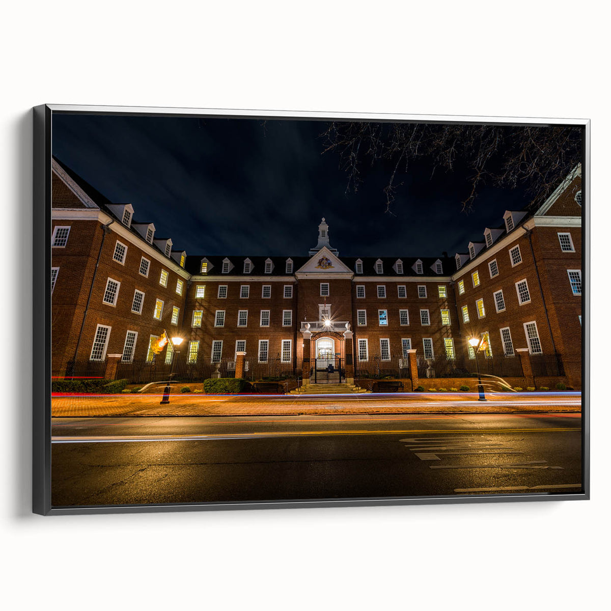 Black and white framed canvas featuring a vintage-style landscape of Annapolis, Maryland, ideal for bedroom wall decor.