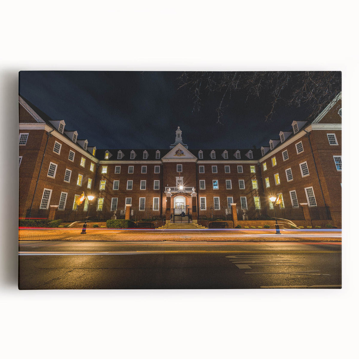 Black and white photograph of Annapolis, Maryland, on stretched canvas, ideal for kitchen wall art.