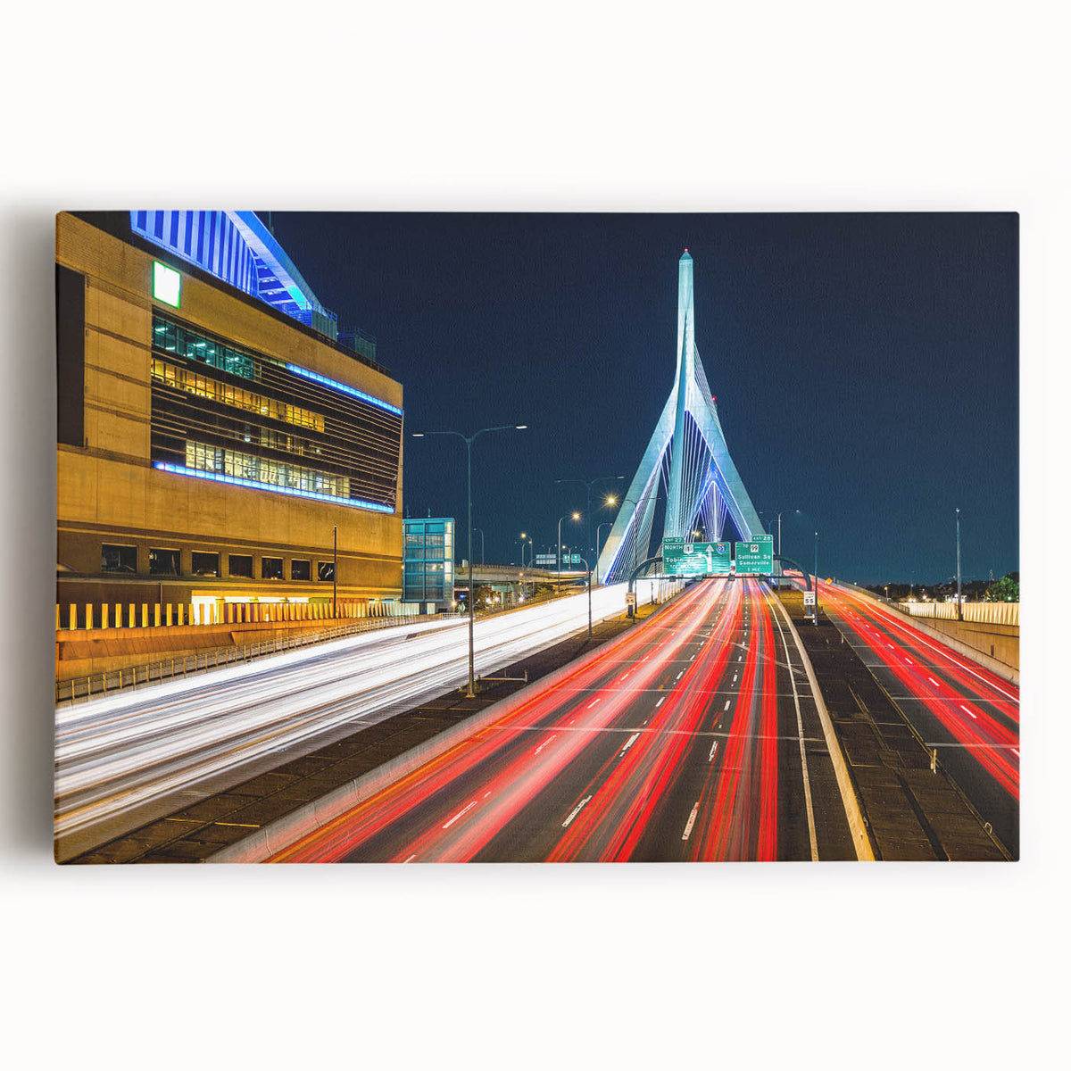 Black and white large art print of Boston skyline on stretched canvas, suitable for kitchen wall art.
