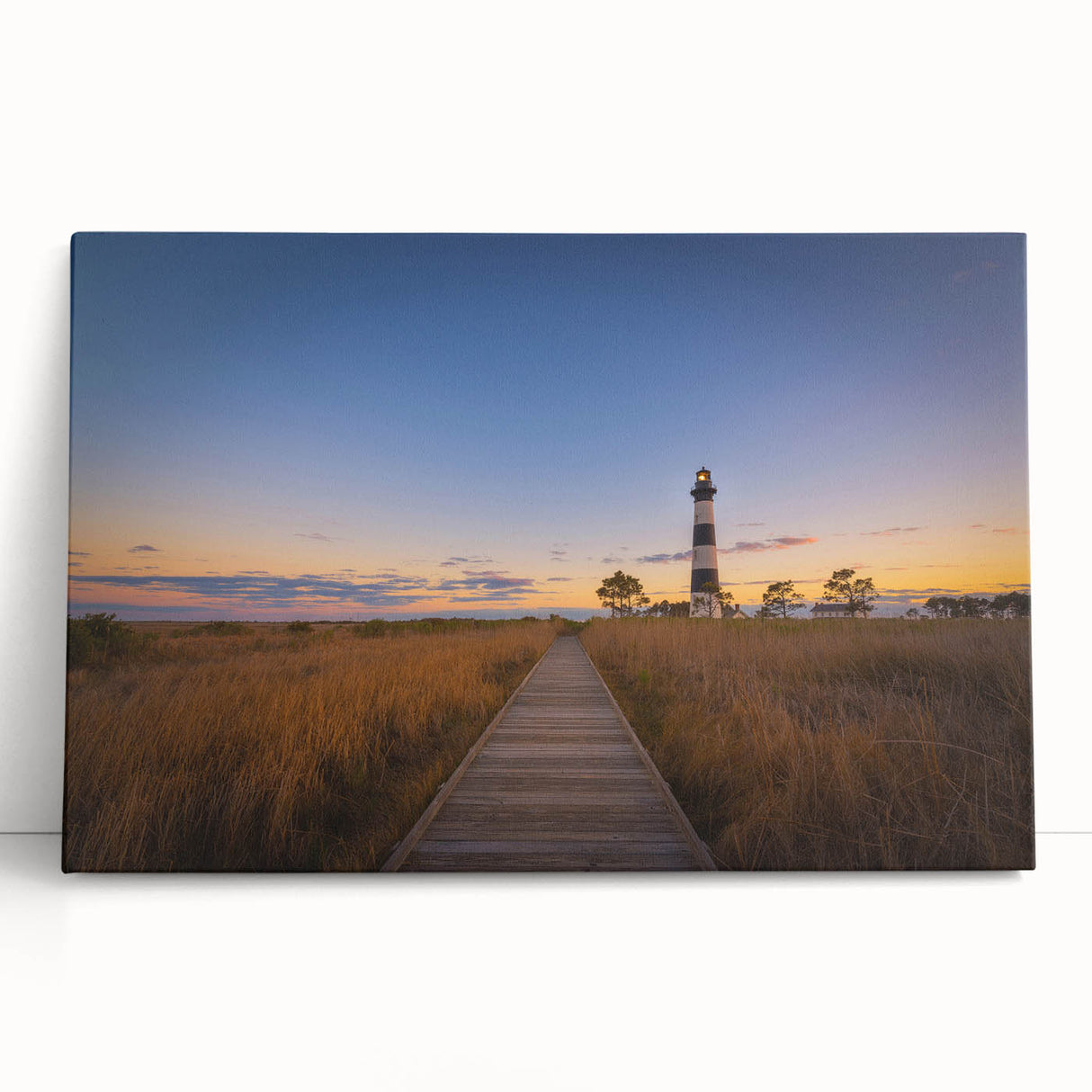 Black and white photo of Cape Hatteras lighthouse on stretched canvas, ideal for kitchen wall art.