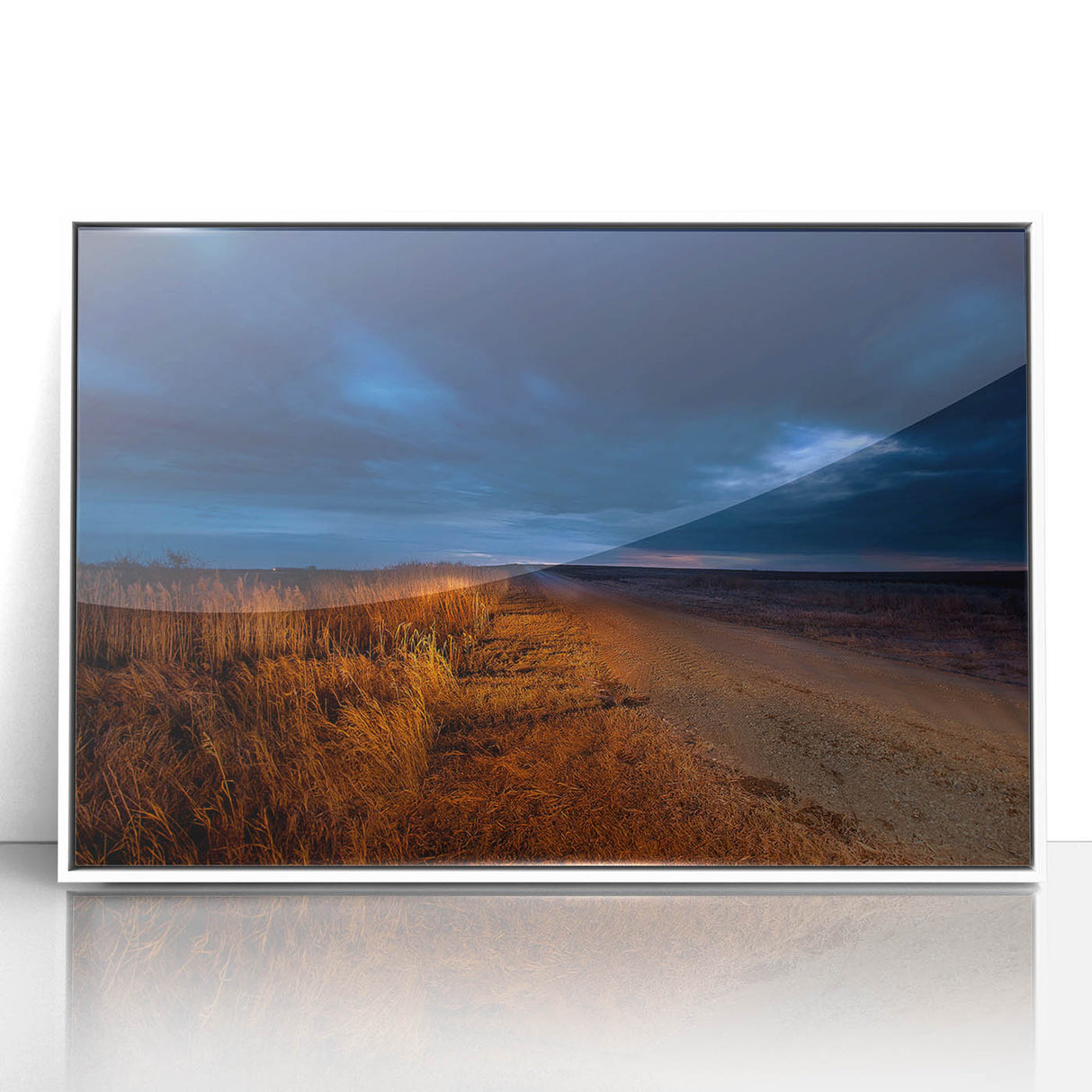 Acrylic framed poster of a North Dakota landscape in muted earth tones, suitable for modern nursery decor.