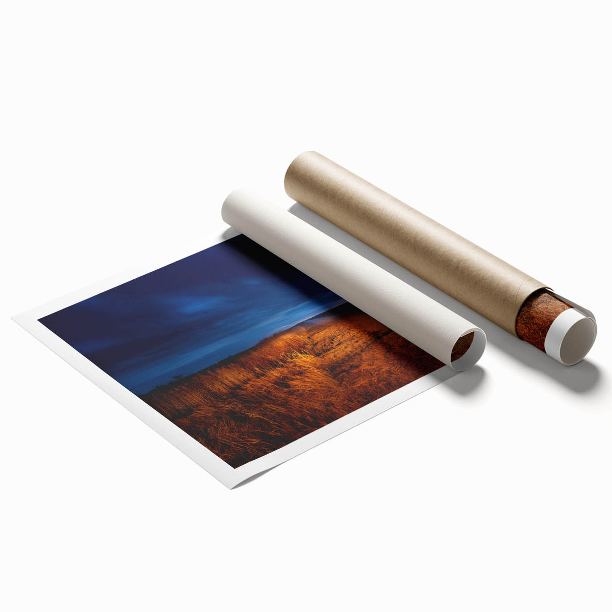 Extra large rolled print of North Dakota scenery with floral elements in soft colors.