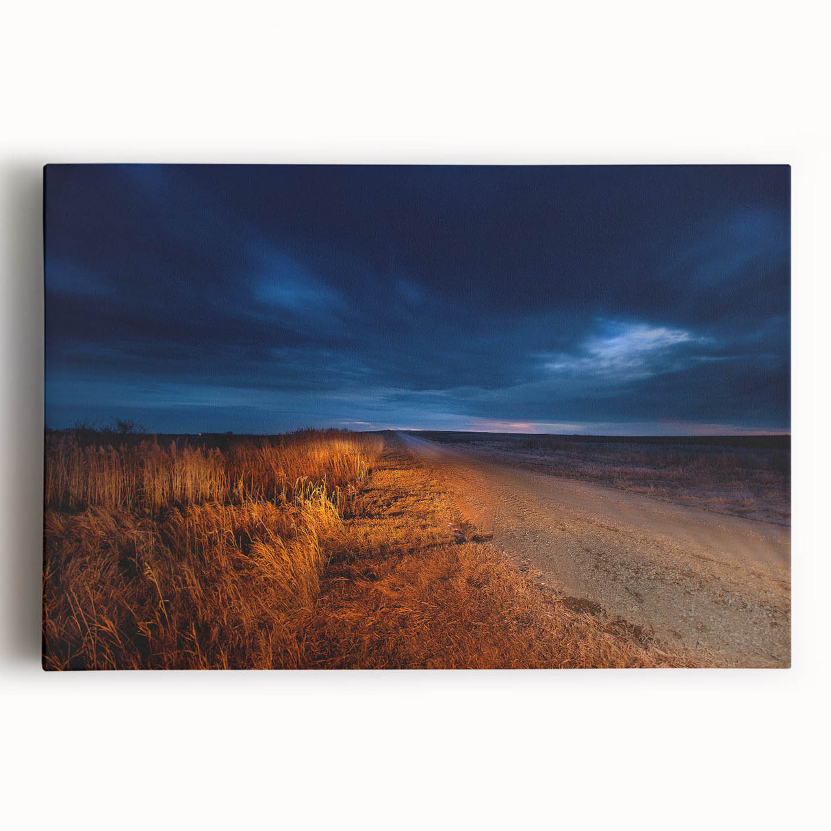 Black and white photo of North Dakota landscape on large stretched canvas, suitable for kitchen wall art.