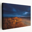 North Dakota landscape on large stretched canvas in muted earth tones, ideal for kitchen wall art.