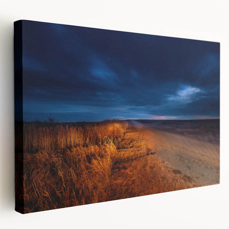 North Dakota landscape on large stretched canvas in muted earth tones, ideal for kitchen wall art.