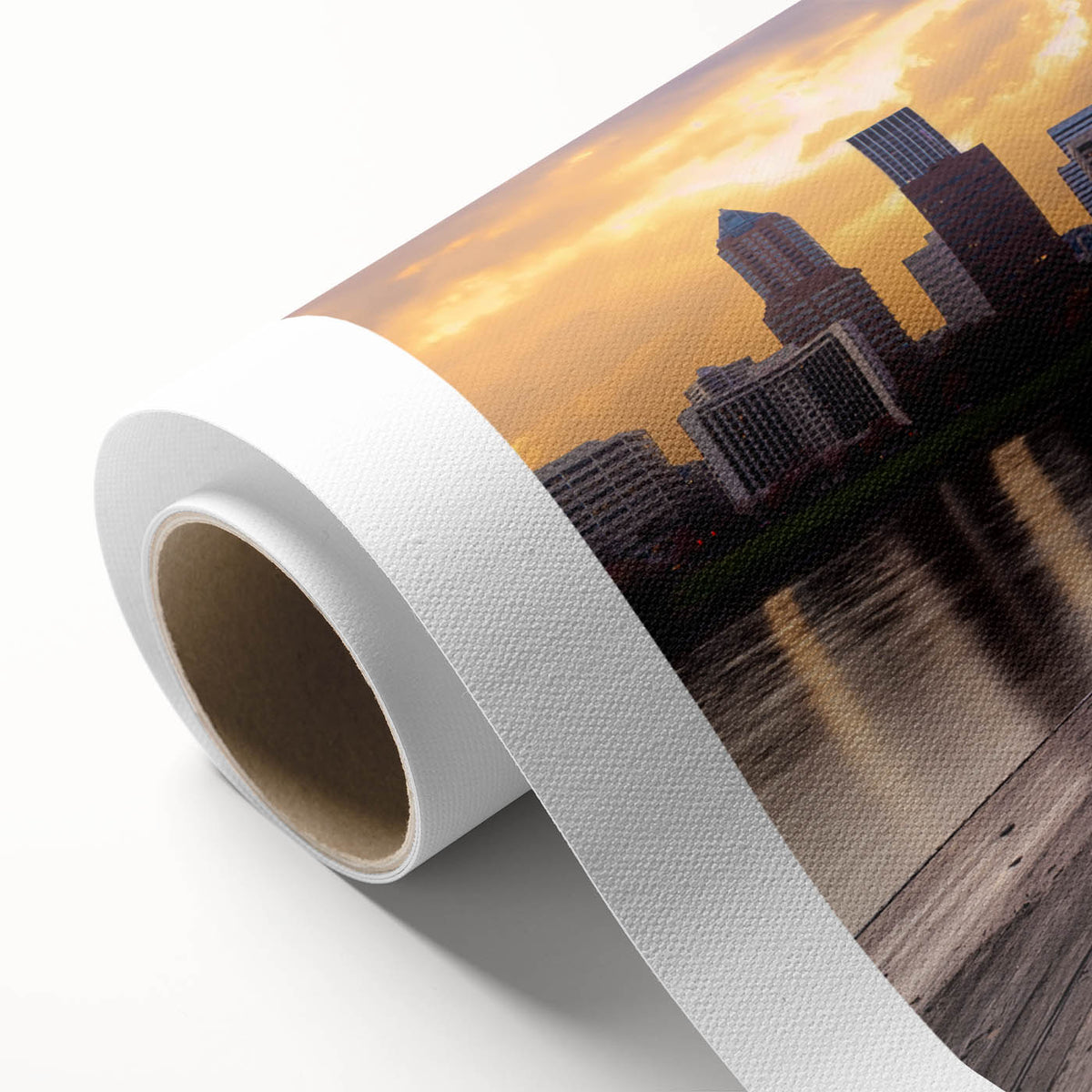 Art deco poster of Portland, Oregon skyline in pastel shades on rolled canvas, ideal for nursery wall art.