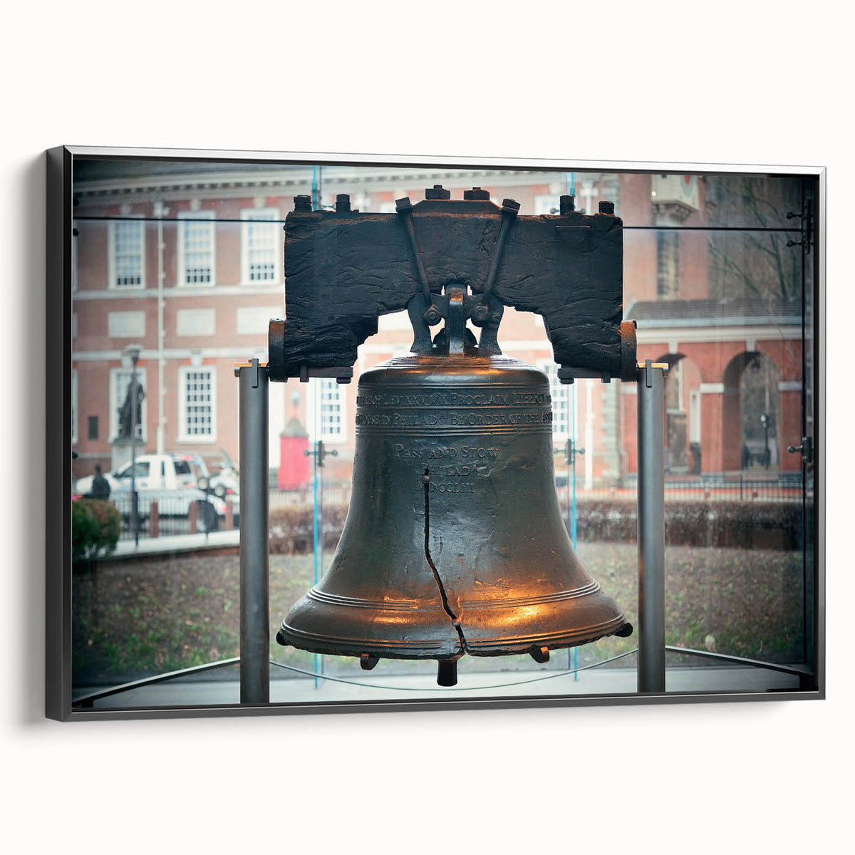 Black and white framed canvas of Philadelphia landscape, featuring vintage poster art style, ideal for bedroom decor.