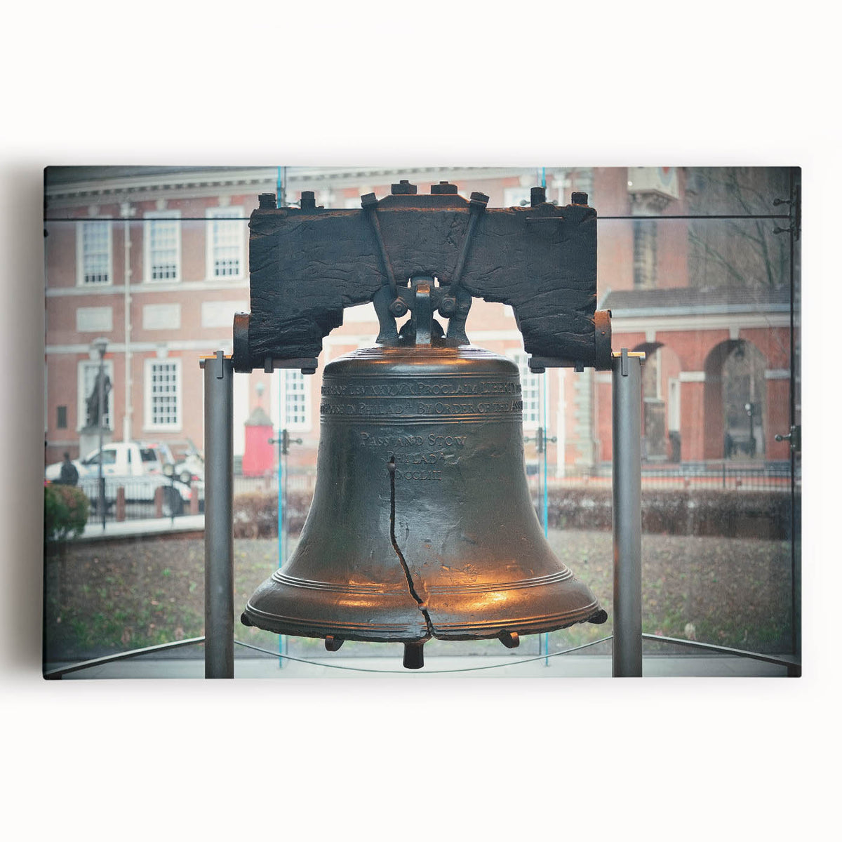 Black and white photo of Philadelphia skyline on large stretched canvas, suitable for kitchen wall art.