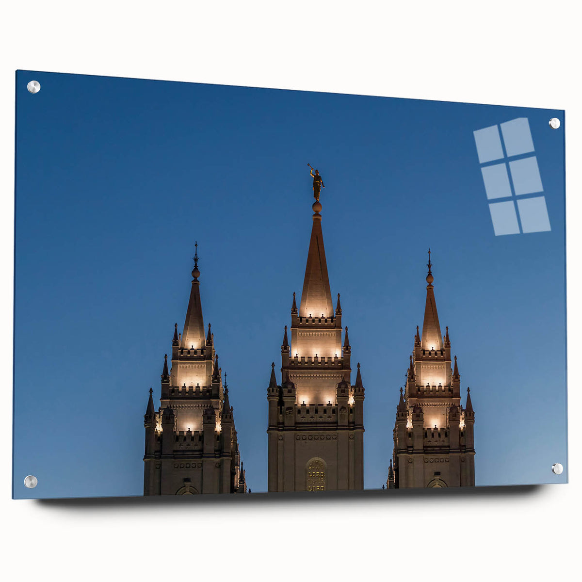 Acrylic print of Salt Lake City with a large abstract design in muted earth tones, suitable for bedroom or dining room decor.