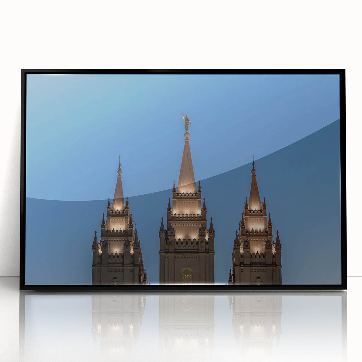 Large abstract wall art of Salt Lake City in muted earth tones on a black framed acrylic, ideal for modern living room decor.