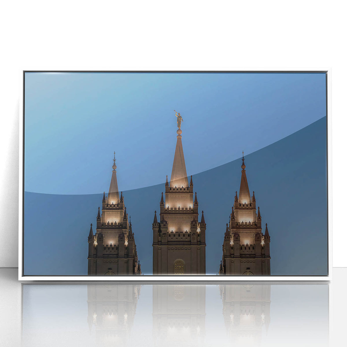 Modern art wall decor featuring Salt Lake City scenery on a white framed acrylic print, suited for nursery settings.