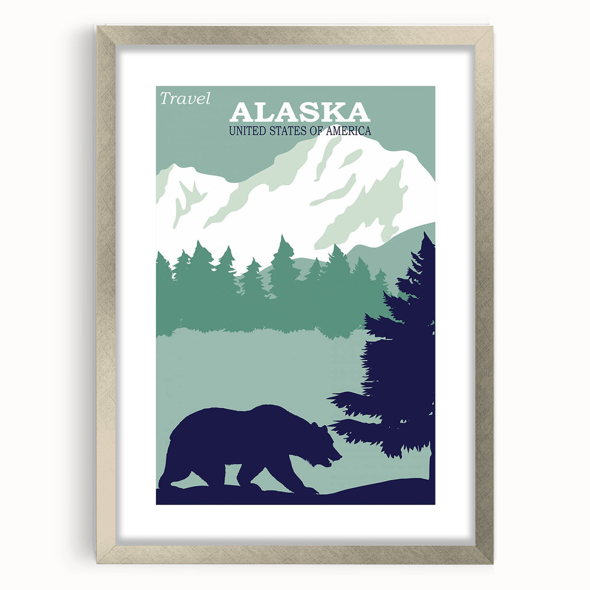 Alaska Retro Travel Poster Art | Vintage Mountain Bear Print