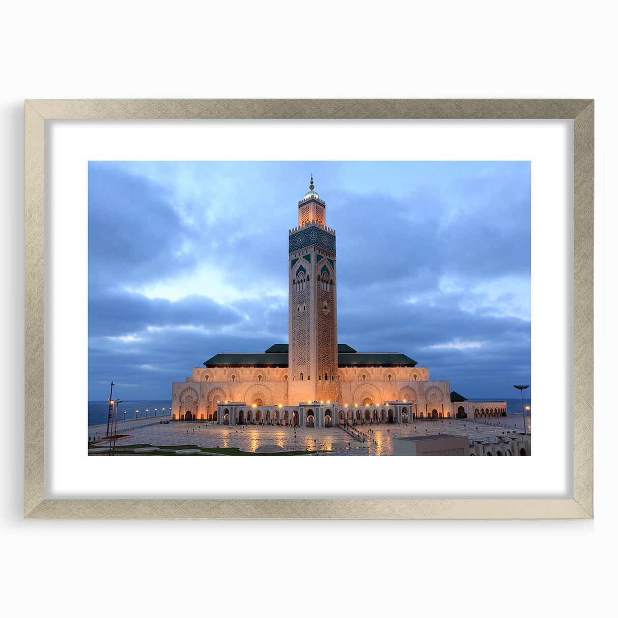 Abstract art print of a Moroccan landscape in muted earth tones on a framed canvas, ideal for dining room decor.