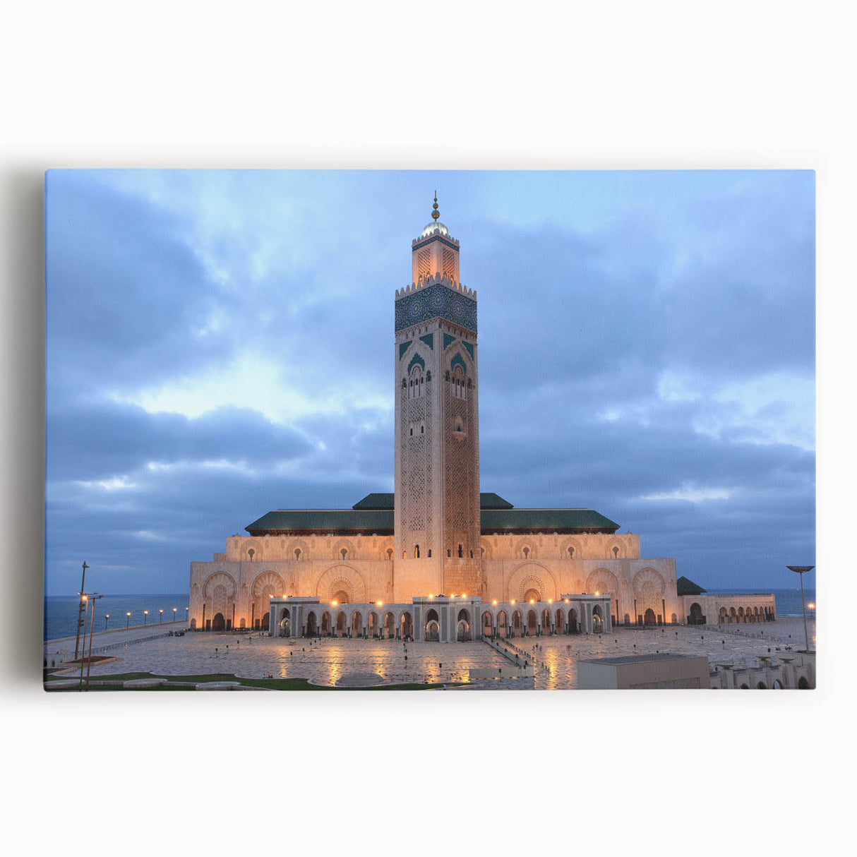 Black and white stretched canvas of Moroccan scenery, ideal for kitchen wall art.