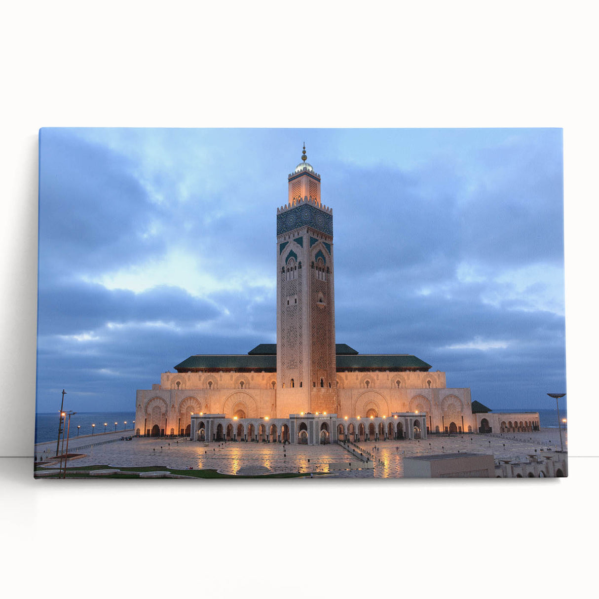 Large black and white stretched canvas depicting Moroccan scenery, ideal for kitchen wall art or bedroom decor.