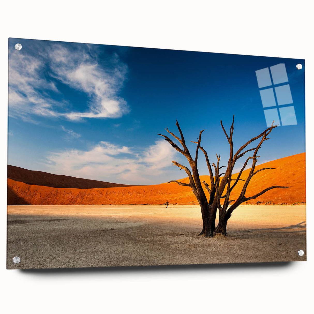 Acrylic print of a large abstract depiction of the Namibian landscape in earth tones, ideal for bedroom or dining room decor.