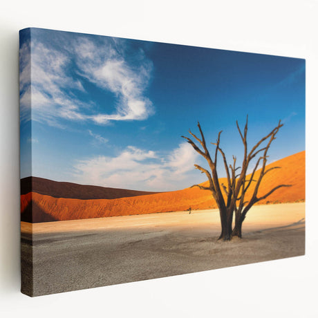 Large canvas print of a Namibian landscape with warm orange and earth tones, ideal for kitchen wall art.