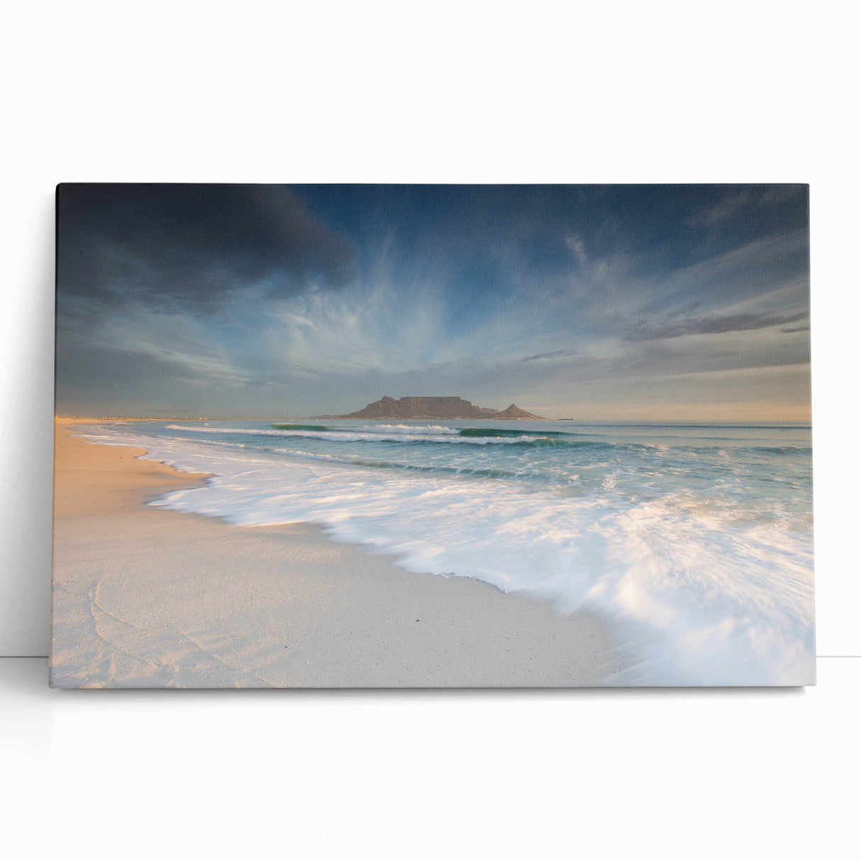 A large black and white stretched canvas featuring an African savannah scene, ideal for kitchen wall art.