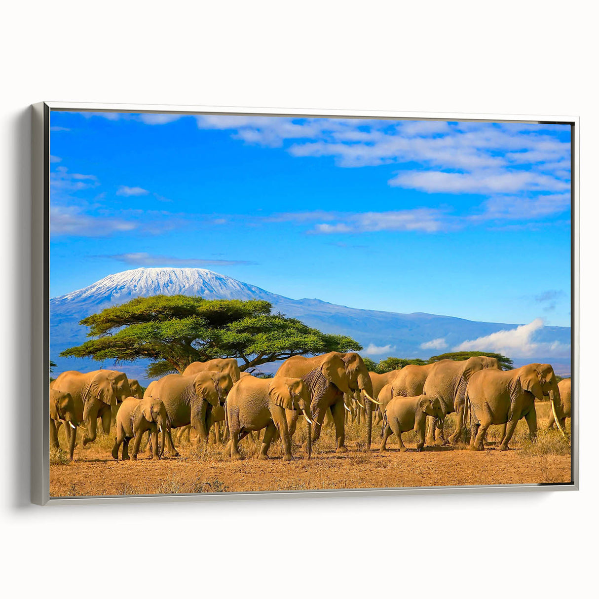 Vintage poster-style landscape art painting of Tanzania on framed canvas.