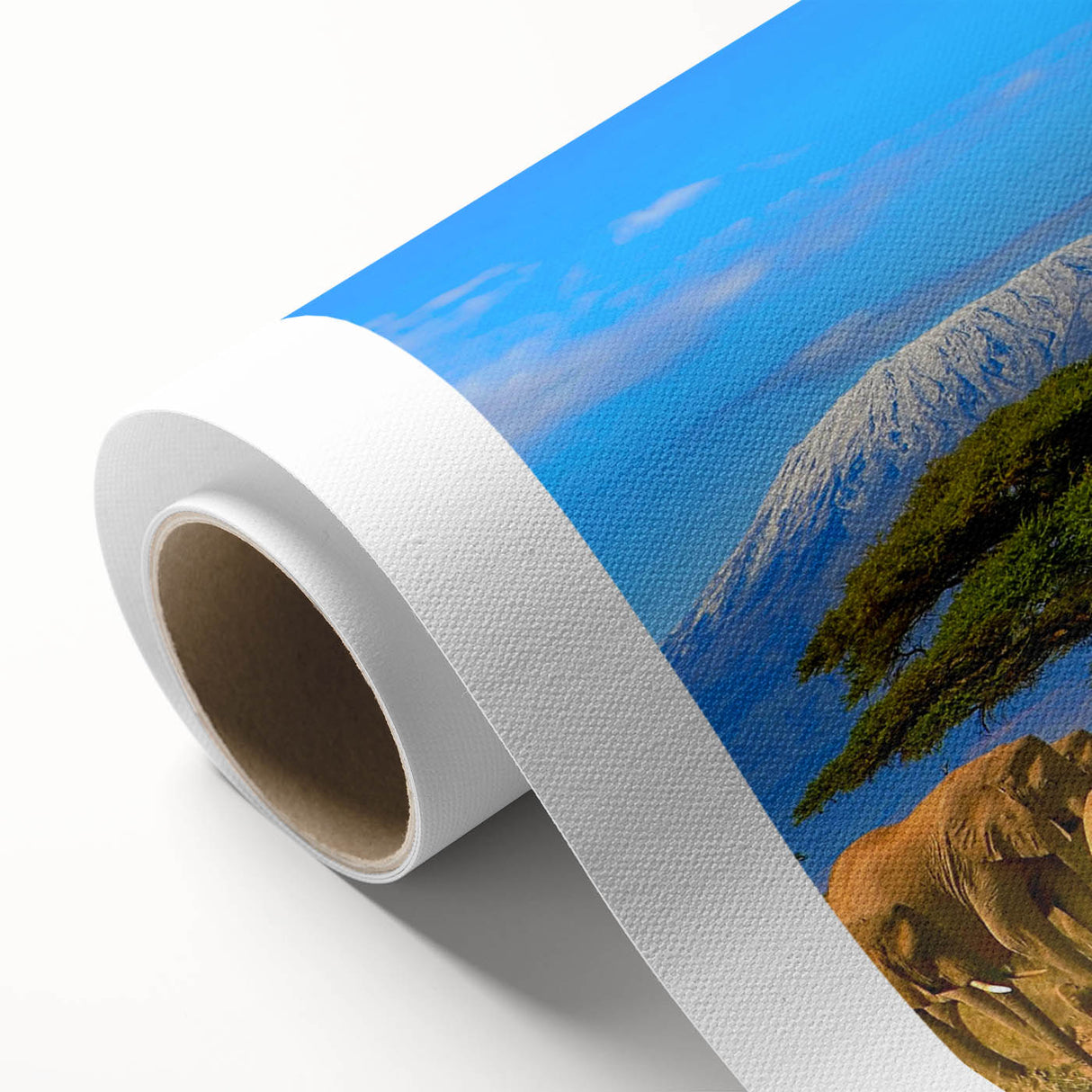 Art deco poster of Tanzania scenery in muted earth tones on rolled canvas, ideal for nursery wall art.