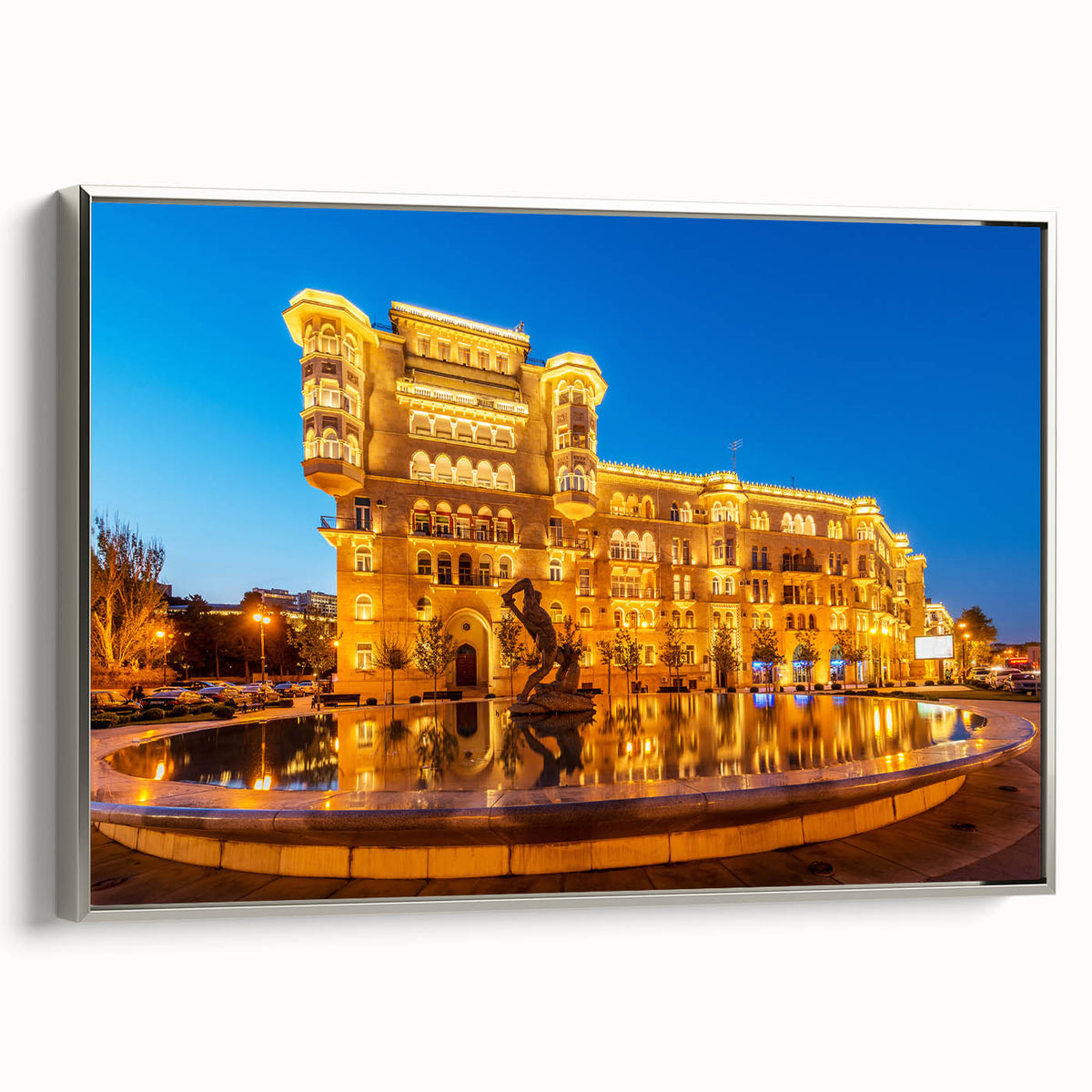 Framed canvas landscape art painting featuring a colorful vintage Azerbaijani scenery.