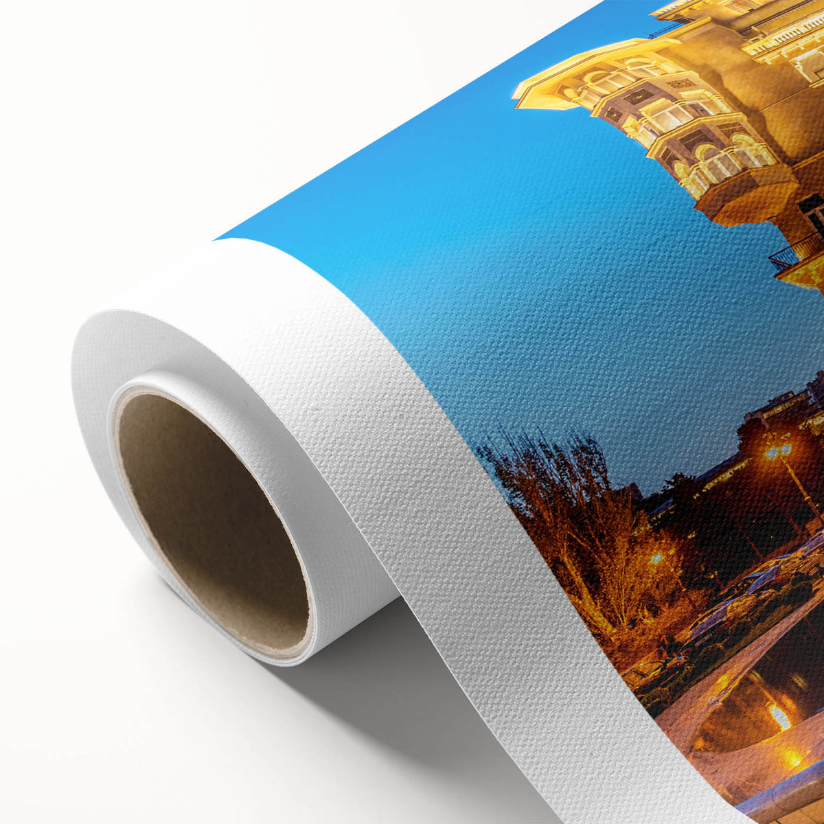 Art Deco poster of an Asian landscape in muted earth tones on rolled canvas, suitable for nursery or dining room decor.