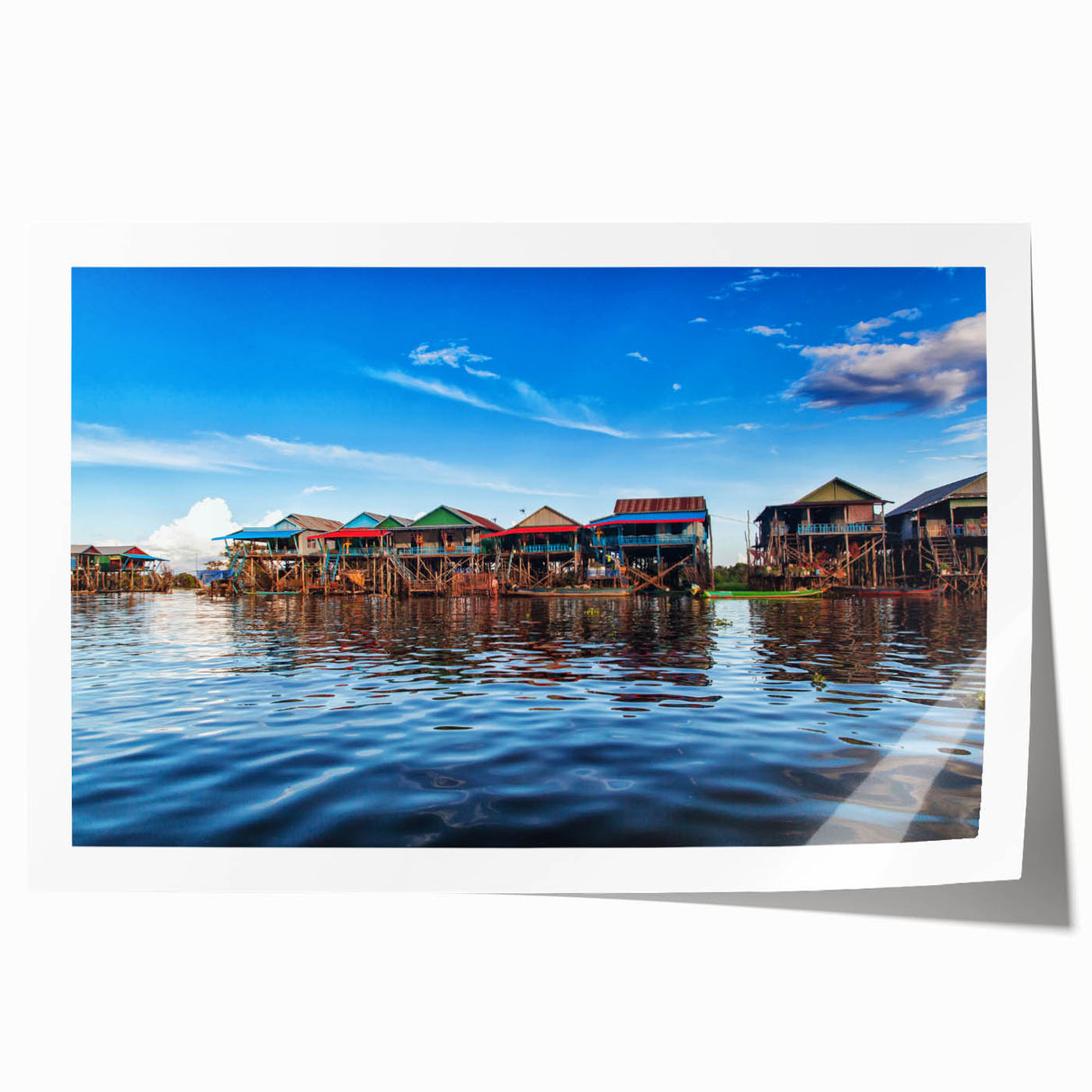 Extra large rolled print of a Cambodian landscape, featuring vibrant greenery and a temple, ideal for art wall dining room.