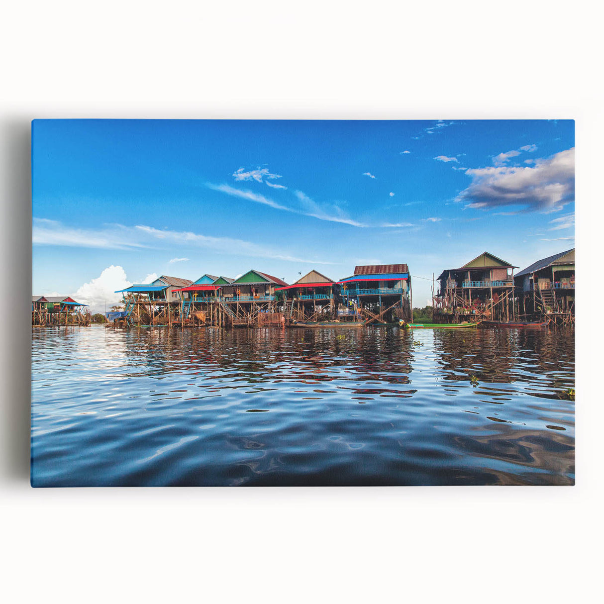 Black and white photograph of Angkor Wat on stretched canvas, ideal for kitchen wall art.