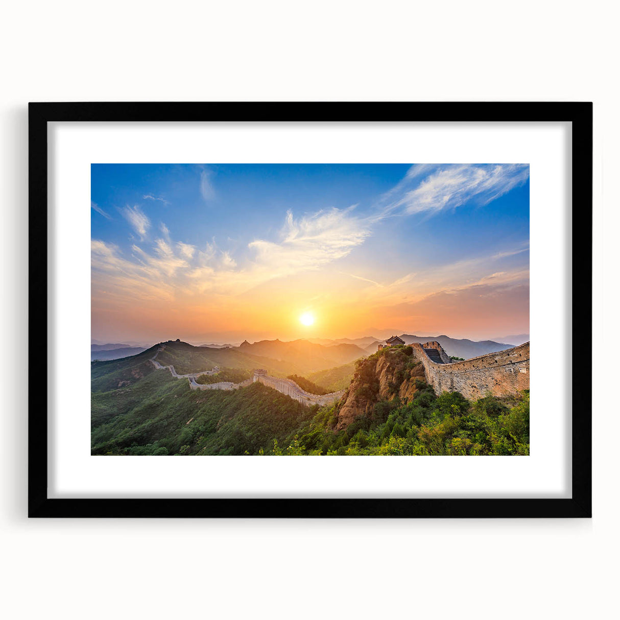 Colorful abstract art print of the Great Wall of China in vibrant hues on a large textured canvas.