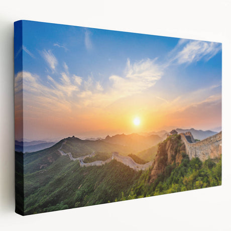 Side view of a large canvas print depicting the Great Wall of China in muted earth tones, ideal for kitchen wall art.