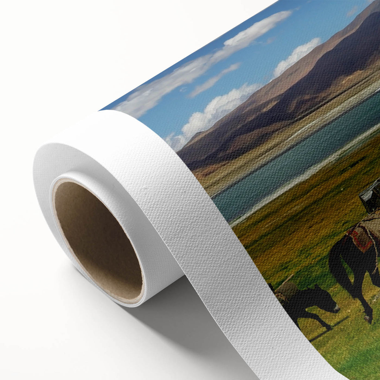 Art deco poster of Tibetan scenery in muted earth tones on rolled canvas, ideal for nursery wall art or dining room.