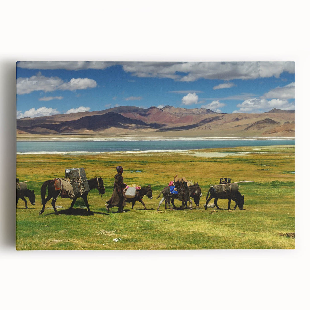 Black and white photograph of Tibetan landscape on large stretched canvas, suitable for kitchen wall art.