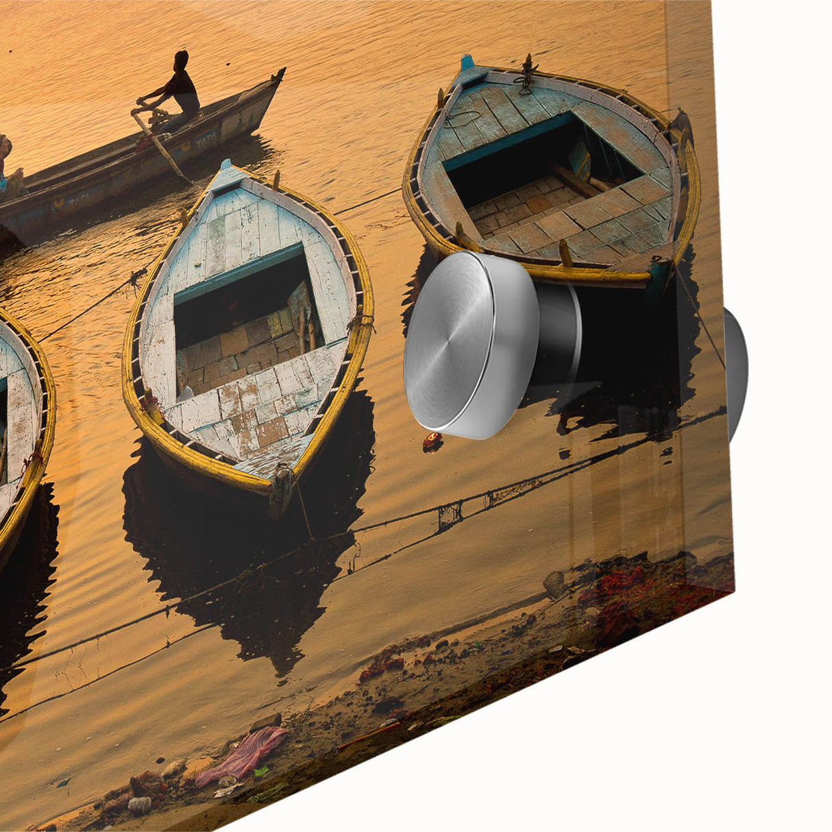 Large abstract wall art of an Indian landscape in mid-century modernist style, printed on acrylic glass.