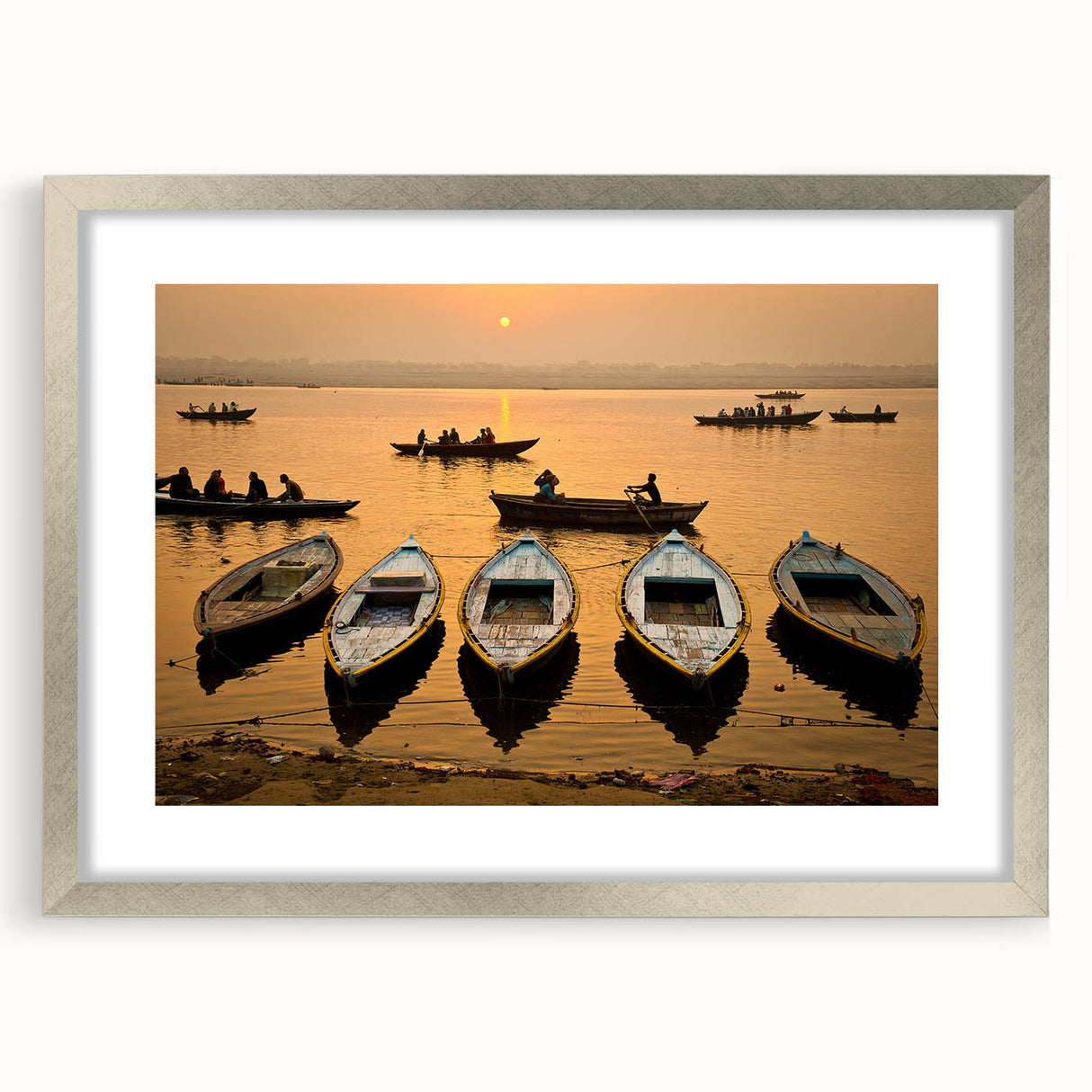 Textured abstract art print depicting a silver-framed Indian landscape in muted earth tones, suitable for bedroom art.
