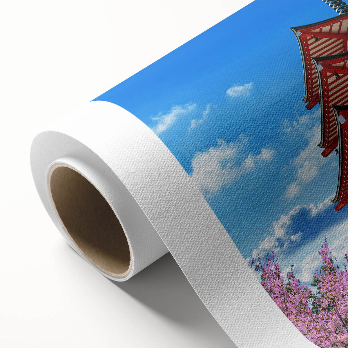 Art deco poster of Mount Fuji in pastel shades on rolled canvas, ideal for nursery wall art.