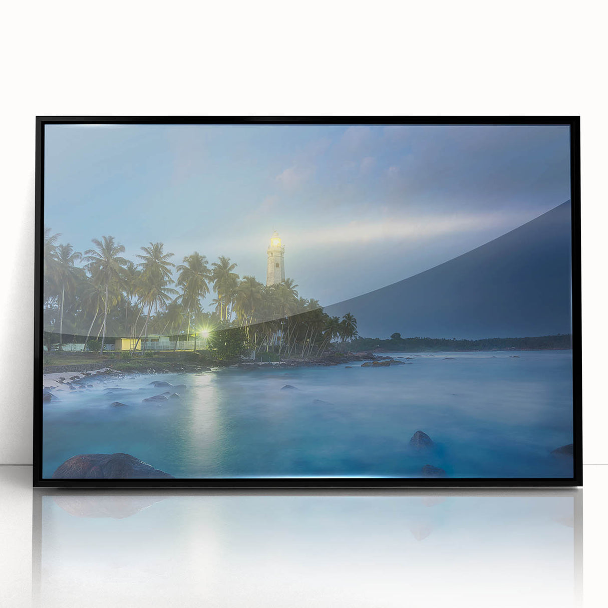 Large abstract wall art featuring a stylized Sri Lankan landscape in muted earth tones on a framed acrylic panel.