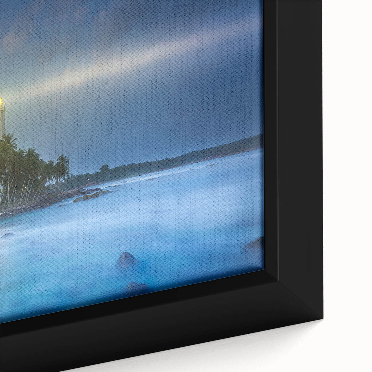 Black wall art featuring a textured, colorful Sri Lankan landscape on a framed canvas, ideal for living room decor.