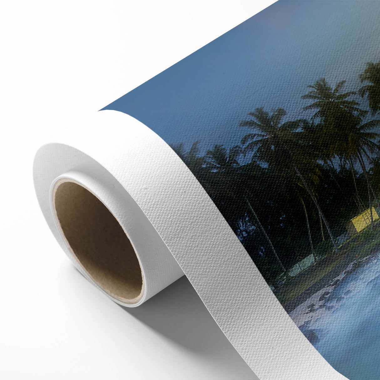 Art Deco style poster of Sri Lanka scenery on rolled canvas, with vibrant green and blue tones, ideal for nursery wall art.