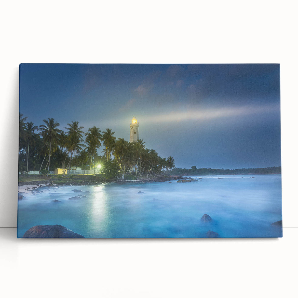 Black and white stretched canvas featuring a serene Sri Lankan landscape, ideal for kitchen wall art or bedroom decor.