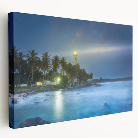 Large canvas art depicting a serene Sri Lankan landscape in soft green and blue tones, suitable for kitchen wall art.