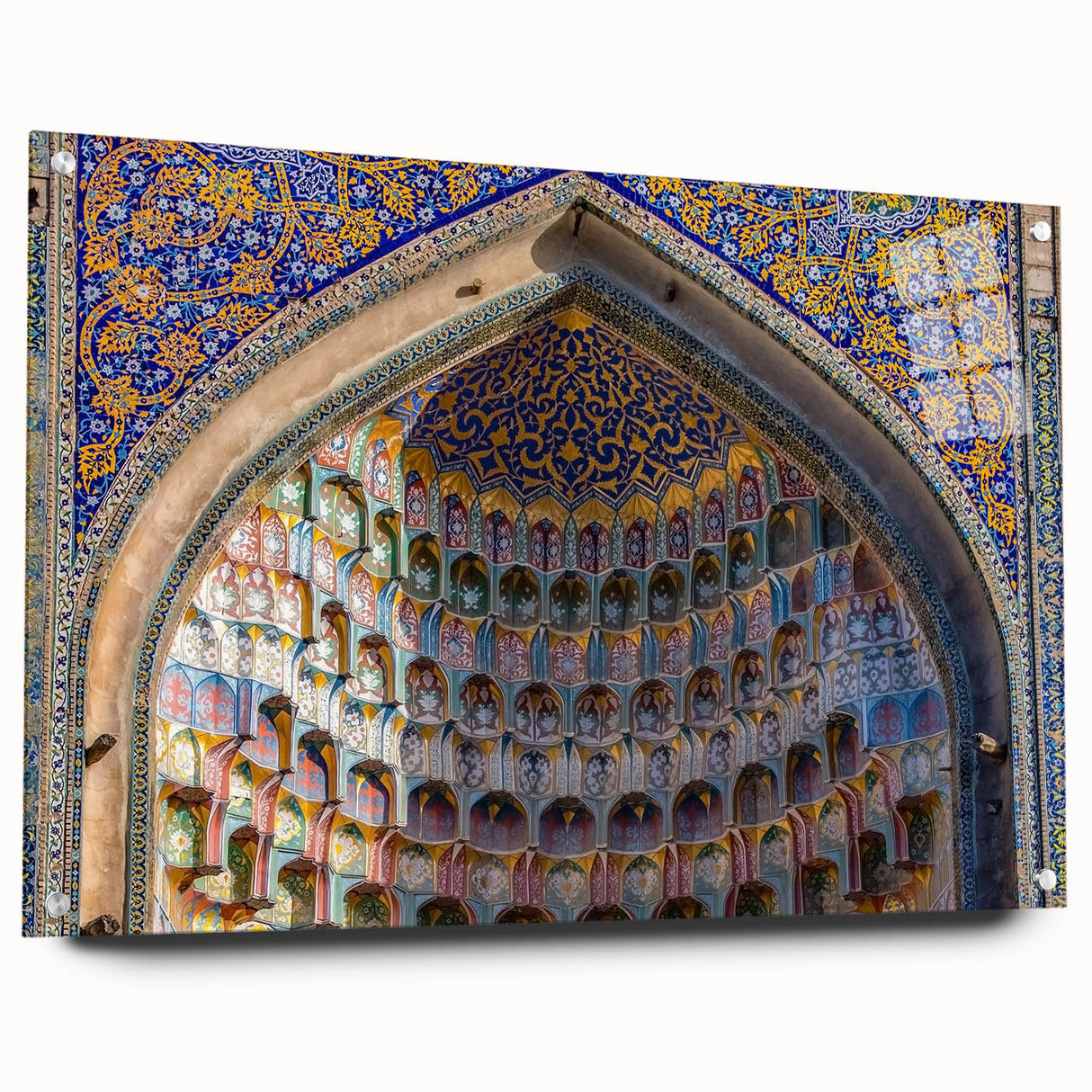 Large abstract wall art depicting a Turkish landscape in muted earth tones on acrylic glass.