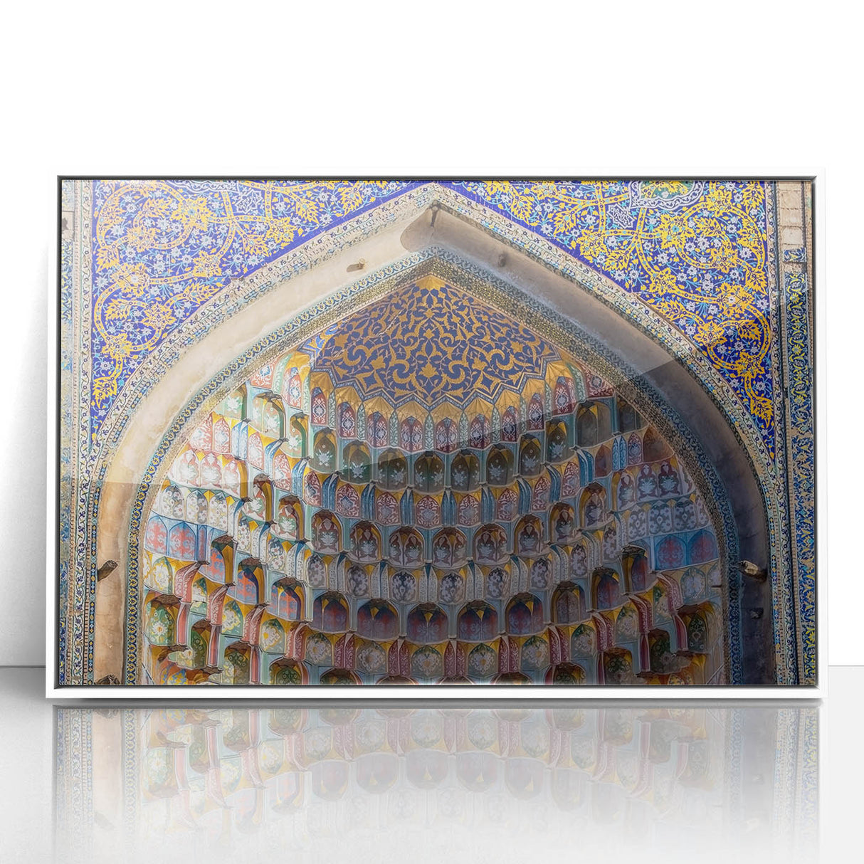 Art deco poster of a Turkish landscape in muted earth tones on a white framed acrylic, ideal for modern nursery wall art.