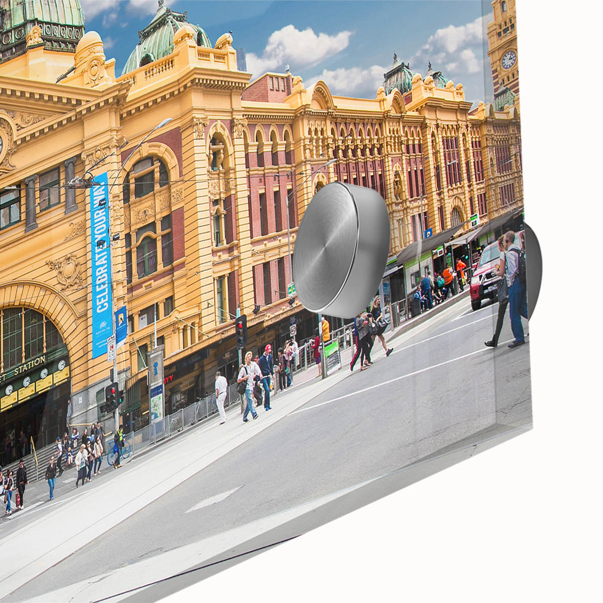 Large abstract depiction of Melbourne in muted earth tones on acrylic glass, ideal for dining room art.