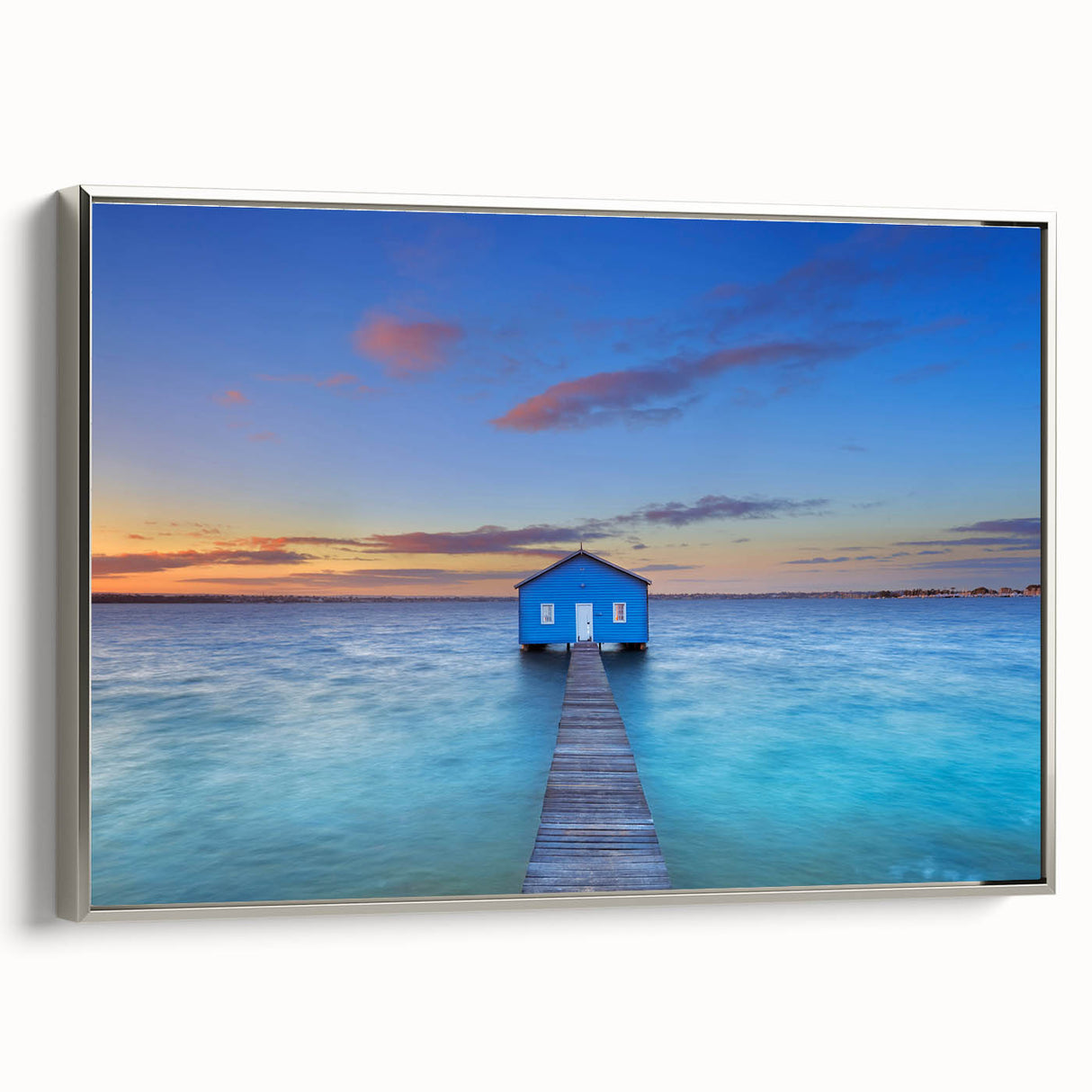 Vintage poster art of Perth, Australia in colorful hues on a large framed canvas, suitable for living room decor.