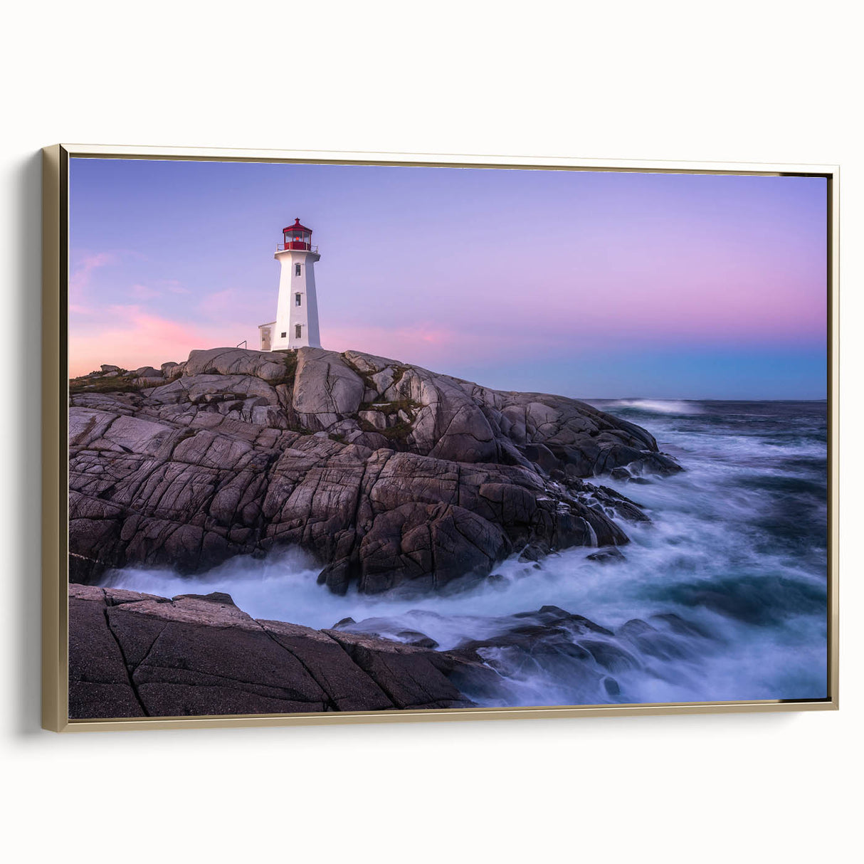 Framed canvas of a vintage-style Nova Scotia landscape in muted gold and black tones, ideal for bedroom decor.