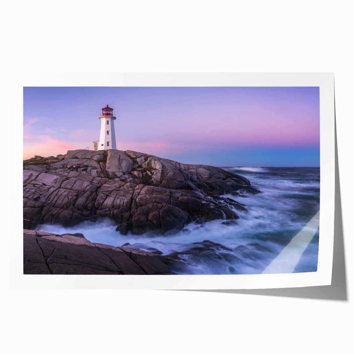 Rolled print of Nova Scotia scenery with vibrant green and blue tones, suitable as art wall for dining rooms.