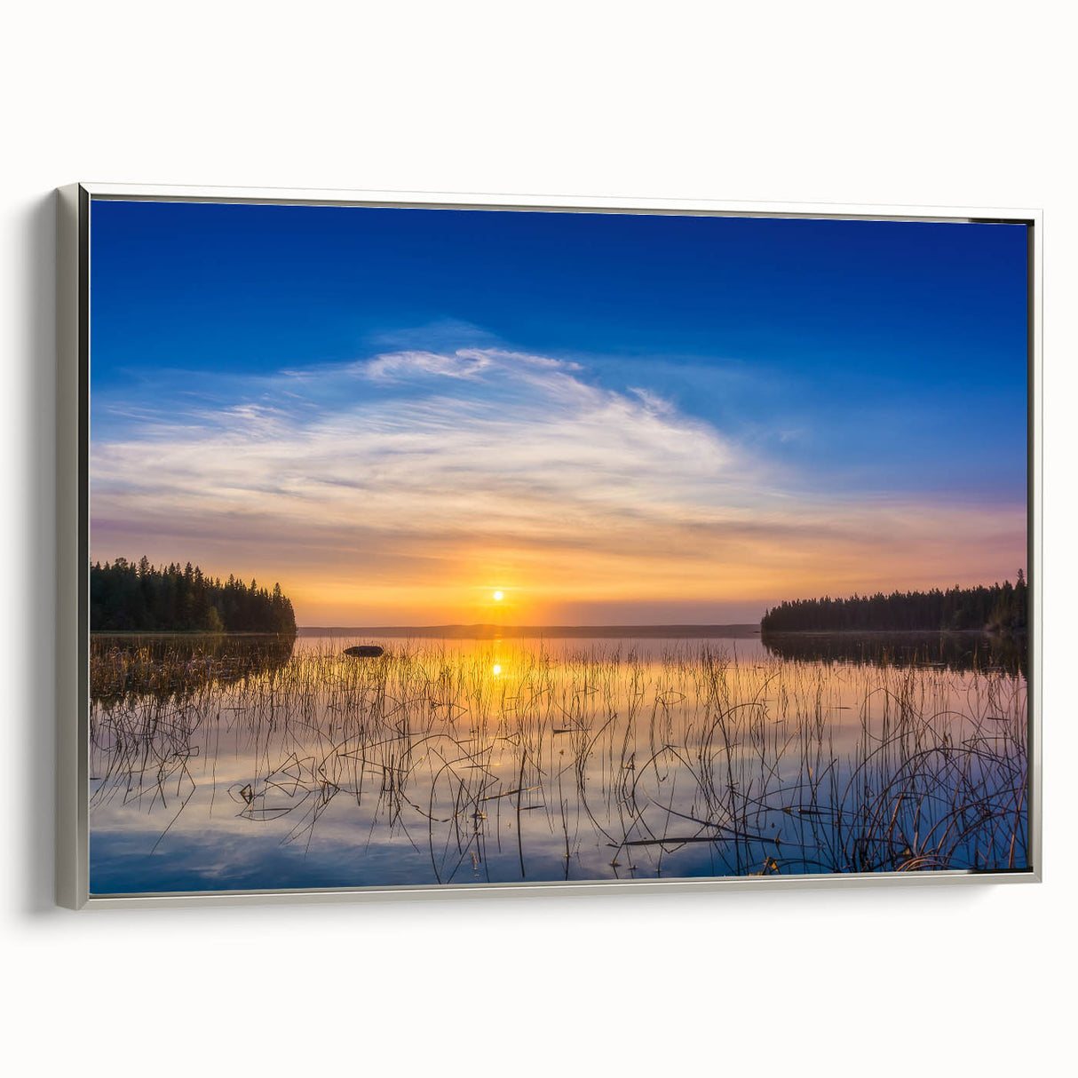 Landscape art painting of Saskatchewan scenery on a framed canvas, featuring muted earth tones and a vintage poster style.