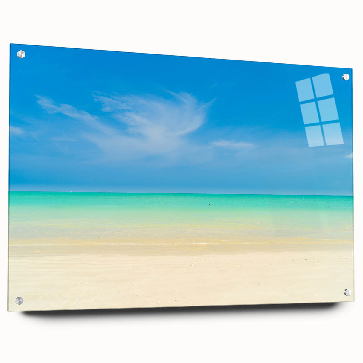 Acrylic print of a Caribbean seascape in vibrant blue and turquoise, ideal for dining room decor.