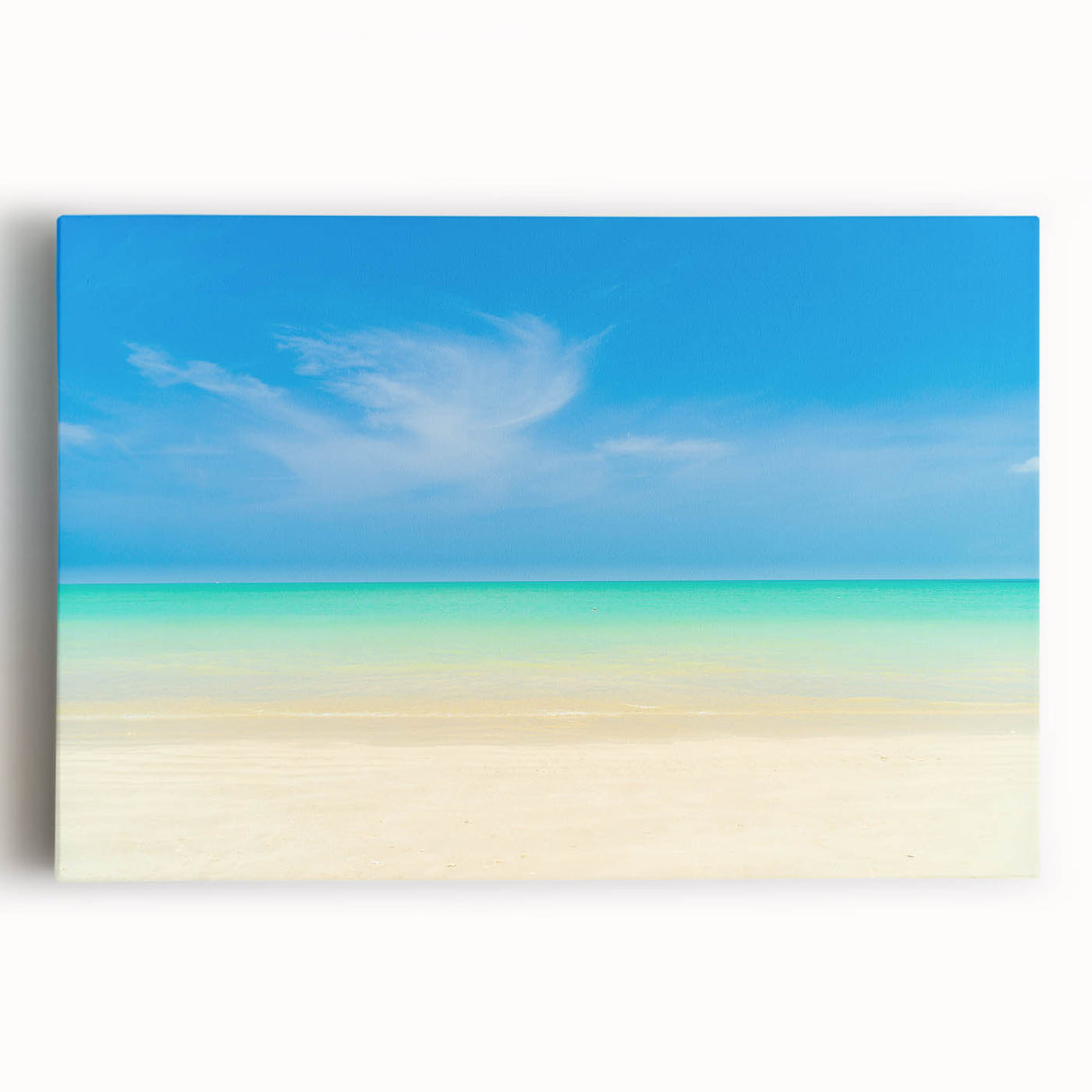 Black and white photograph of a Caribbean beach on stretched canvas, ideal for kitchen wall art.