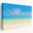 Side view of a stretched canvas featuring a serene Caribbean beach scene, ideal for kitchen wall art.